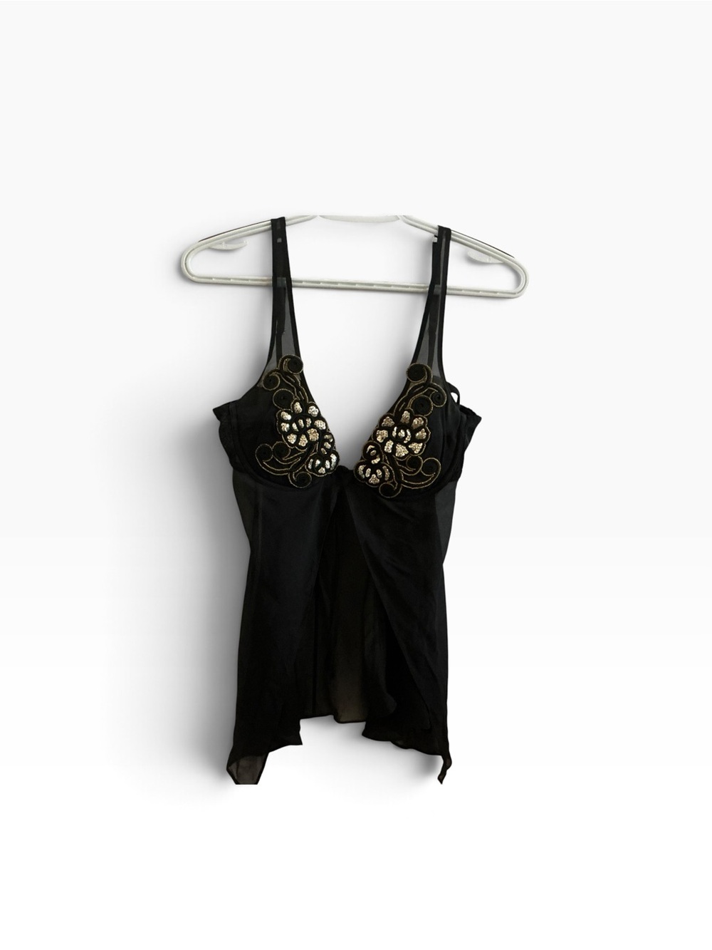 Vtg Jacalyn Bennett for Fredericks of Hollywood silk black babydoll dress size M